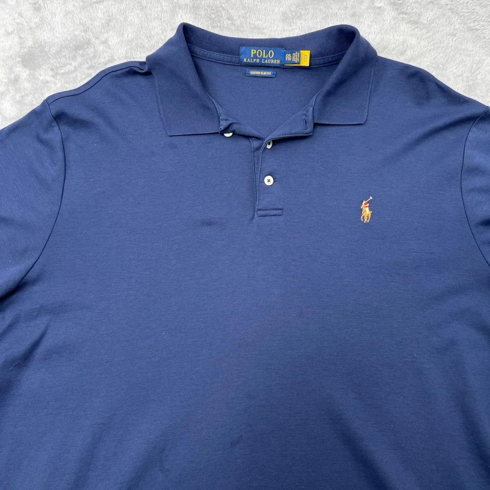 Polo Ralph Lauren Custom Slim Fit Polo Shirt Size 2XL Navy Blue Men Classic Logo